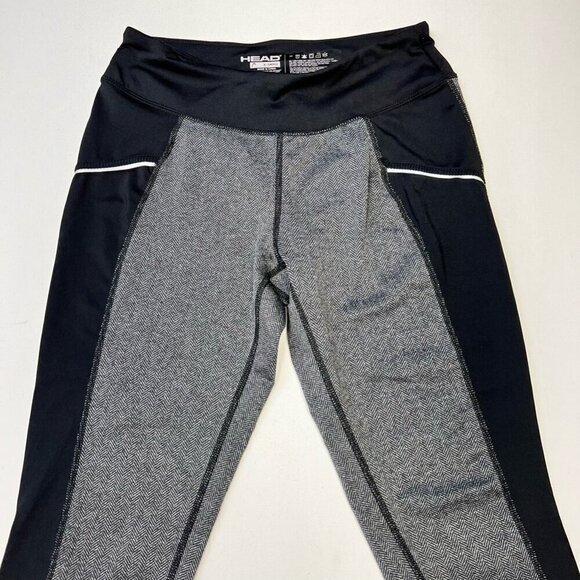 Head Womens Capri Pants Black White Stretch Herringbone Cropped Activewear XS - Picture 2 of 10